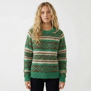 Scotch & Soda Fair Isle Metallic Wool Alpaca Sweater Small Green Geometric Knit